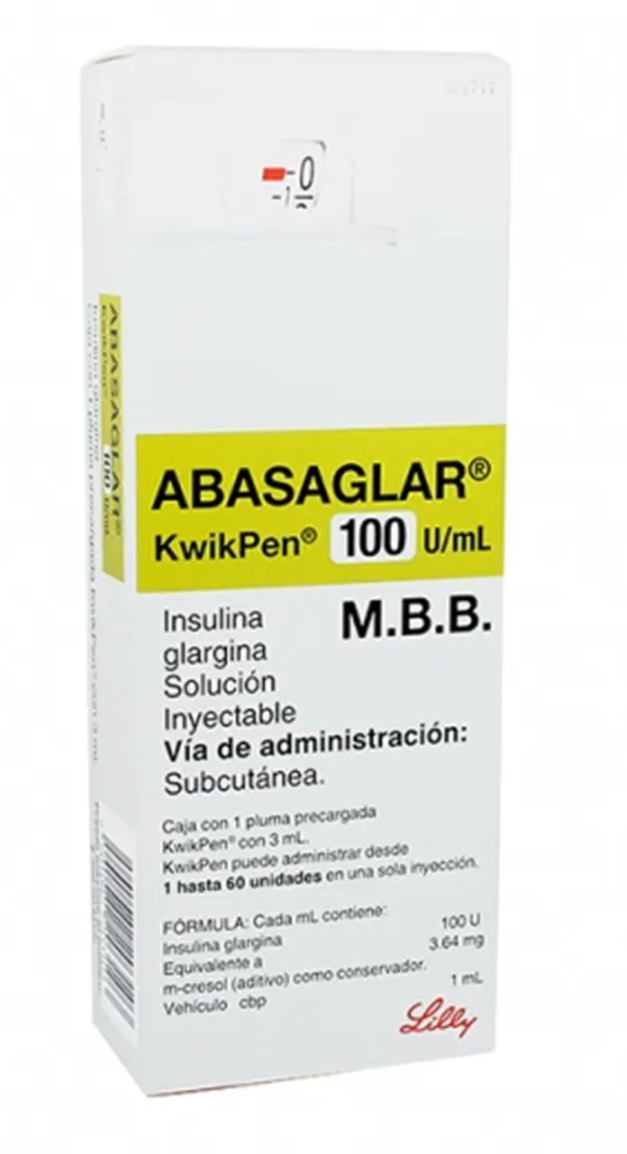 INSULINA ABASAGLAR 100U SOLUCION INYECTABLE PLUMA 3 Ml, DIABETES TIPO 1 Y 2.