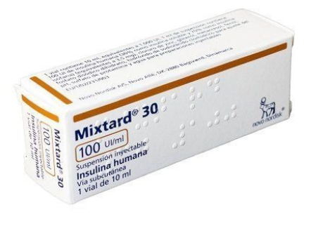 INSULINA MIXTARD 30 100 UI/ML 1 VIAL 10 ML, DIABETES TIPO 1 Y 2.