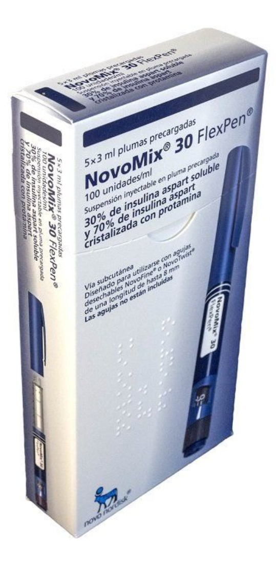 INSULINA NOVOMIX 30 FLEXPEN 100 U/ML 5 PLUMAS 3 ML, DIABETES TIPO 1 Y 2.