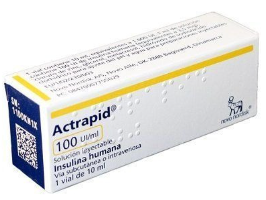 INSULINA ACTRAPID VIAL 100 UI/ML 10 ML, DIABETES TIPO 1 Y 2.